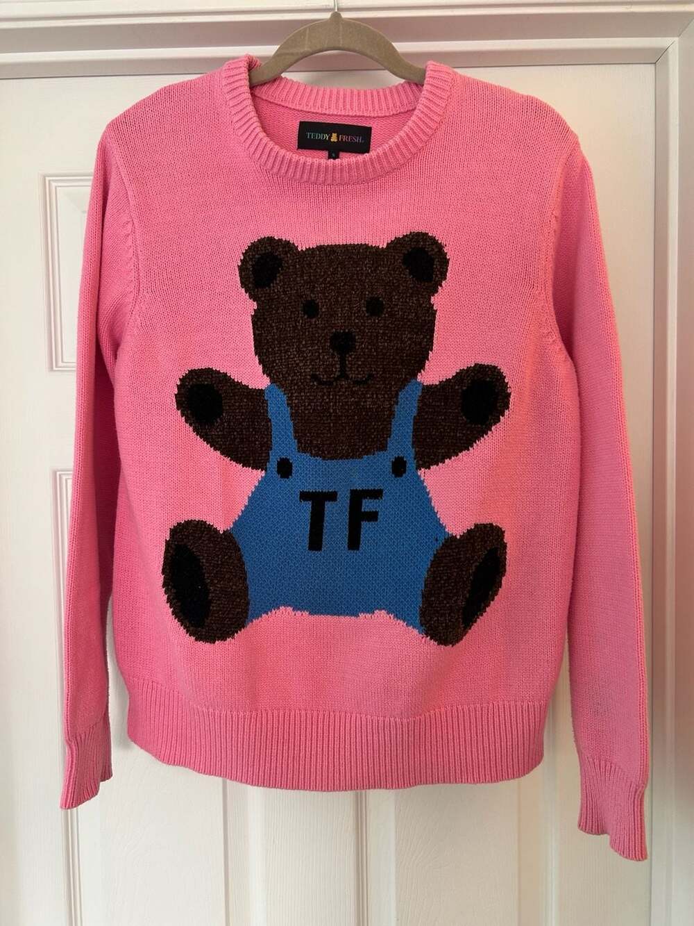 Teddy Fresh Pink Bear Graphic Crewneck Knit Sweater Small